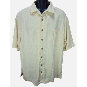 Joseph & Feiss Mens Yellow Silk Short Sleeve Hawaiian Shirt XLT